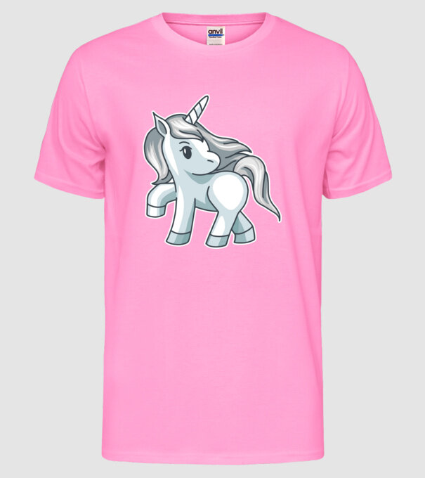 Unicorn de argint model roz neon pe tricou