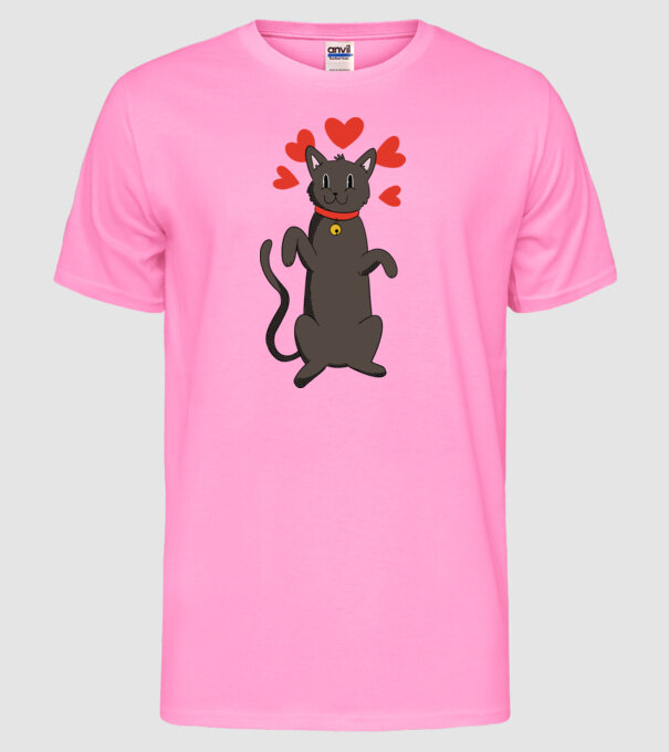 Pisică neagră dragoste model roz neon pe tricou