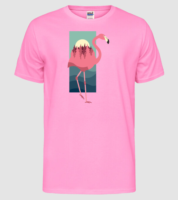 Flamingo Design model roz neon pe tricou