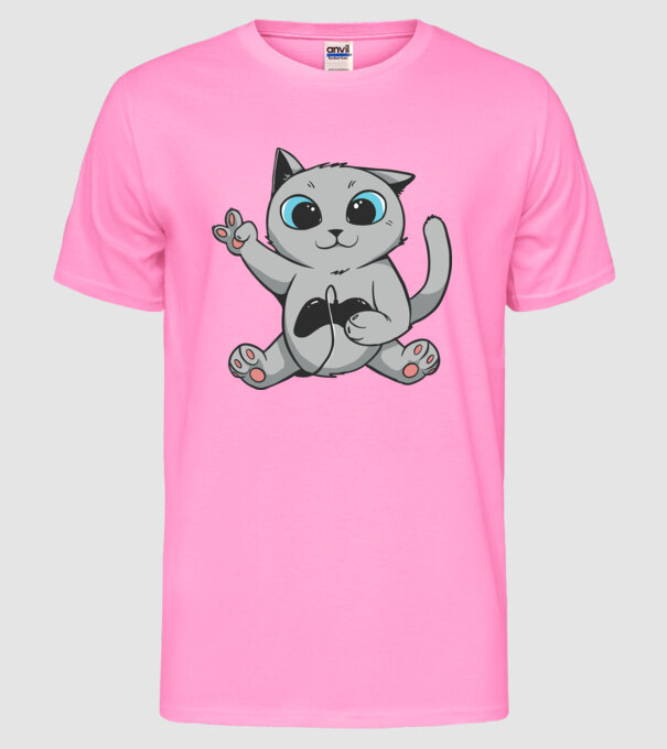 Pisică Gamer model roz neon pe tricou