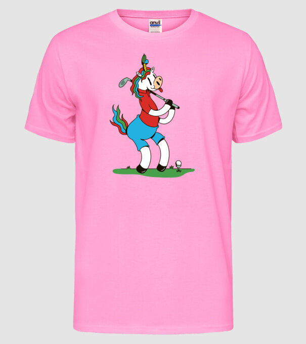 Unicorn jucător de golf model roz neon pe tricou