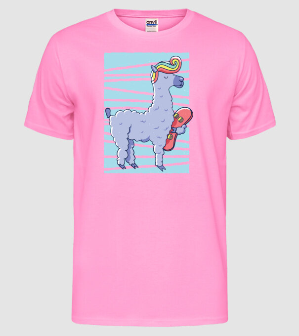 Lama Skateboarder model roz neon pe tricou