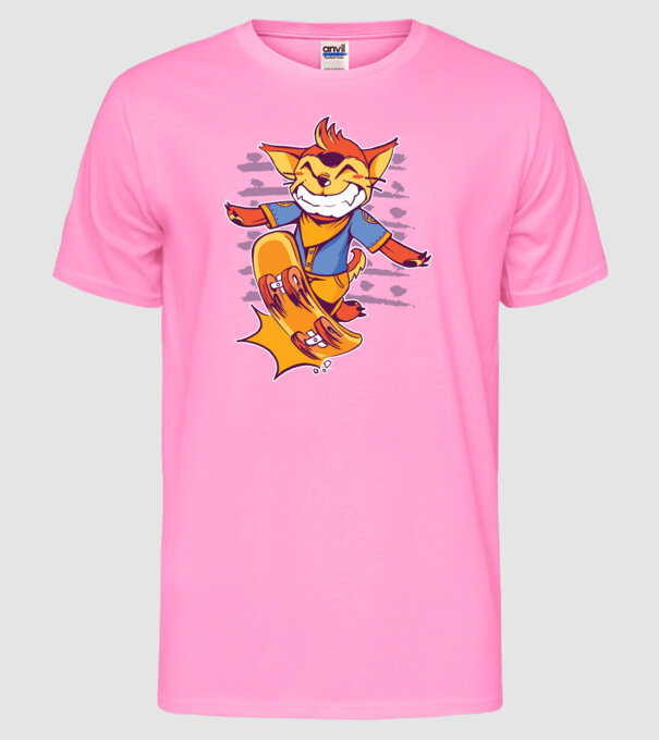 Vulpe Skateboarder model roz neon pe tricou
