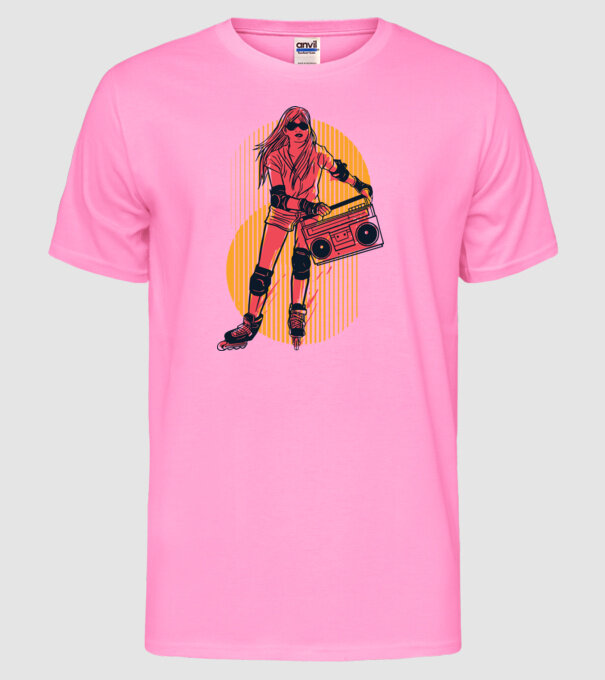 Fată skate model roz neon pe tricou