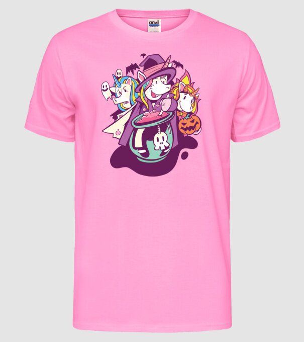 Unicorni Halloween model roz neon pe tricou