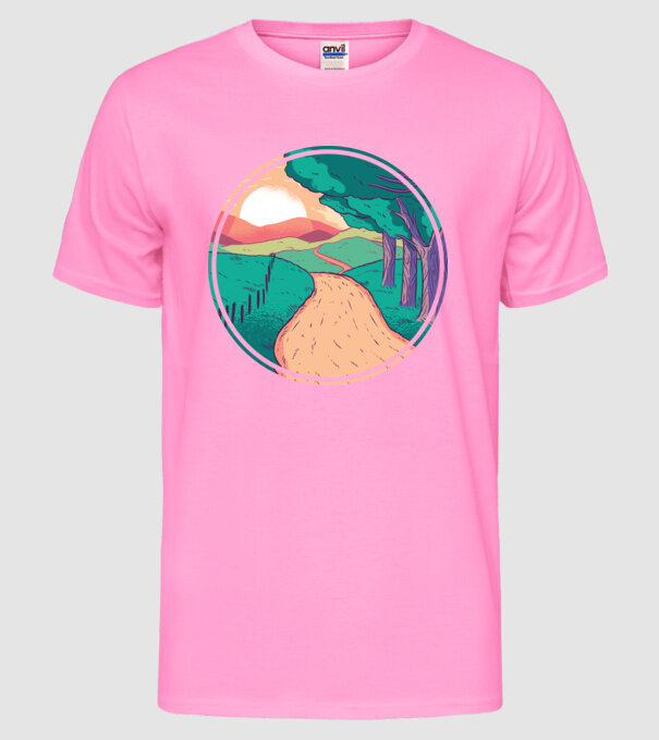 Drum spre casă la apus de soare model roz neon pe tricou