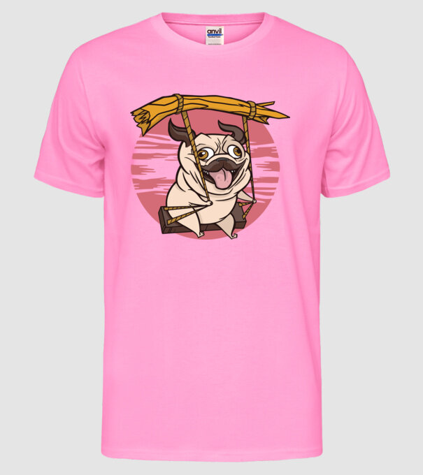 Mops cu leagăn model roz neon pe tricou