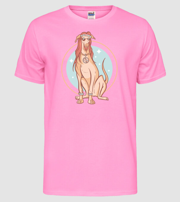 Câine Ogar Hippy model roz neon pe tricou