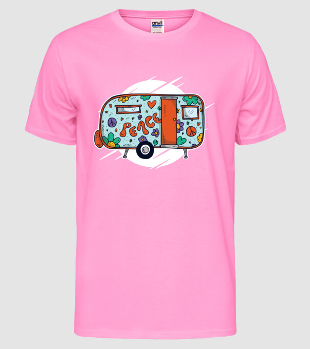Autorulotă Hippi model roz neon pe tricou