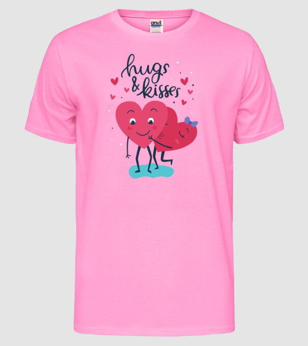 'Hugs and Kisses Tricou drăguț pentru Valentine''s Day' model roz neon pe tricou