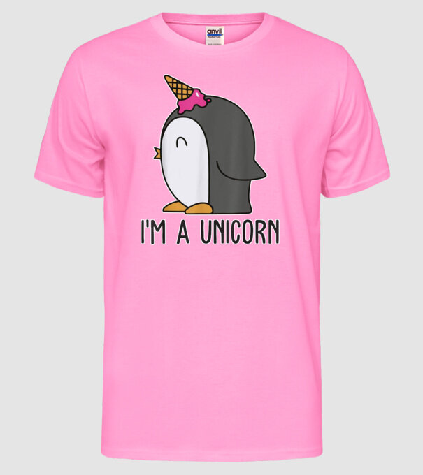 'I''m a unicorn - penguin' model roz neon pe tricou