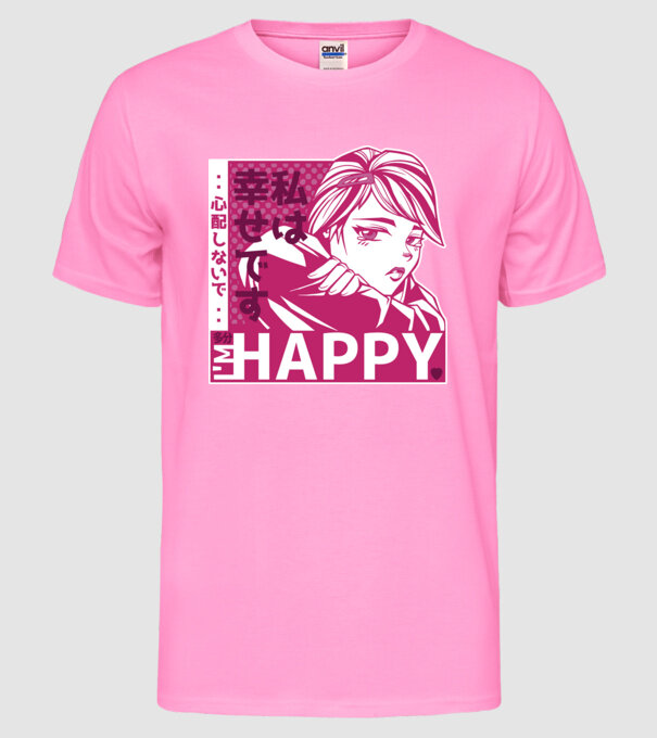 'I''m happy fată Anime antisocială' model roz neon pe tricou