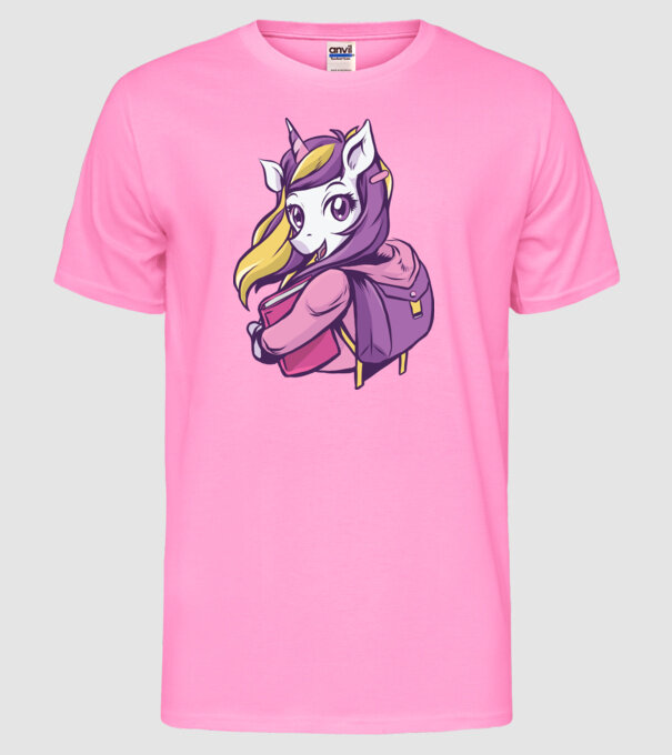 Școlăriță Unicorn model roz neon pe tricou