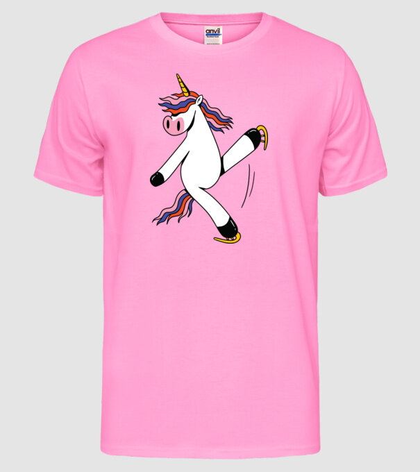 Unicorn cu Patine model roz neon pe tricou