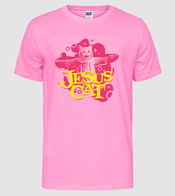 Jesus Cat model roz neon pe tricou