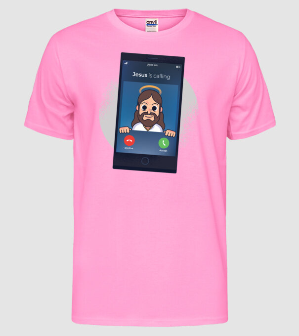 Isus te sună tricou amuzant model roz neon pe tricou
