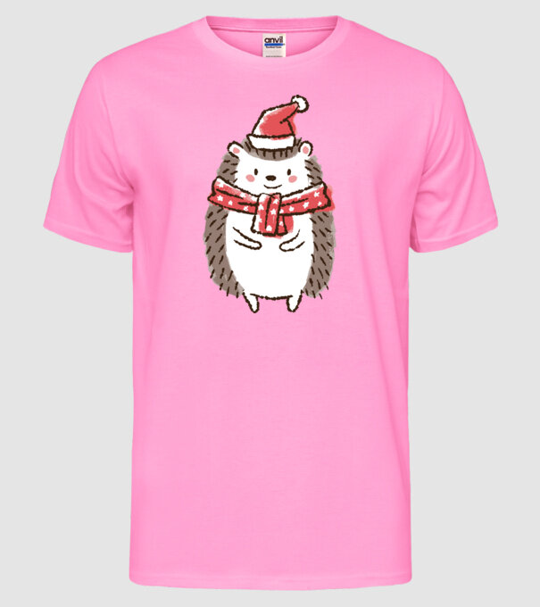 Arici de Crăciun model roz neon pe tricou