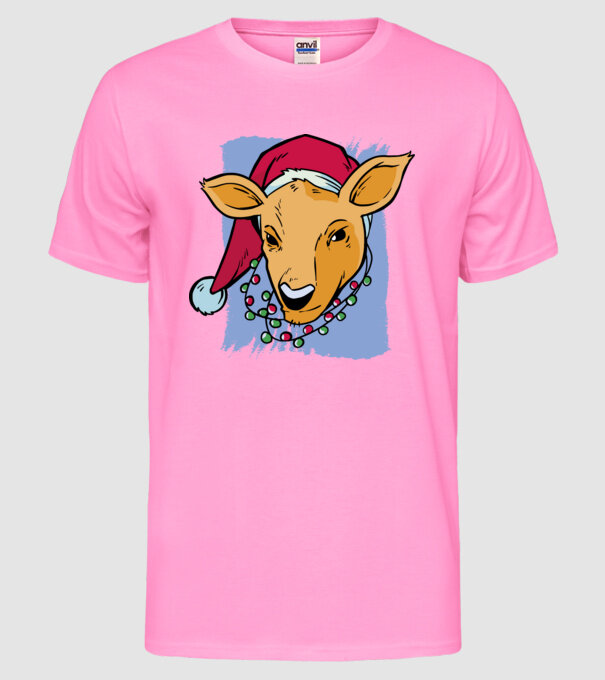 Cerb de Crăciun model roz neon pe tricou