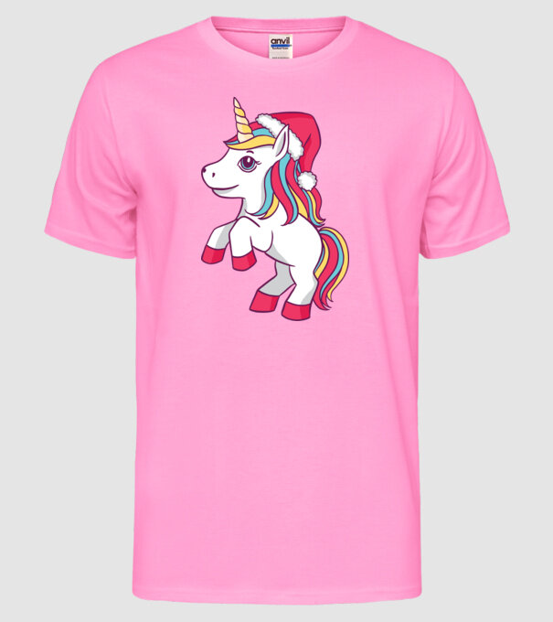 Unicorn de Crăciun model roz neon pe tricou