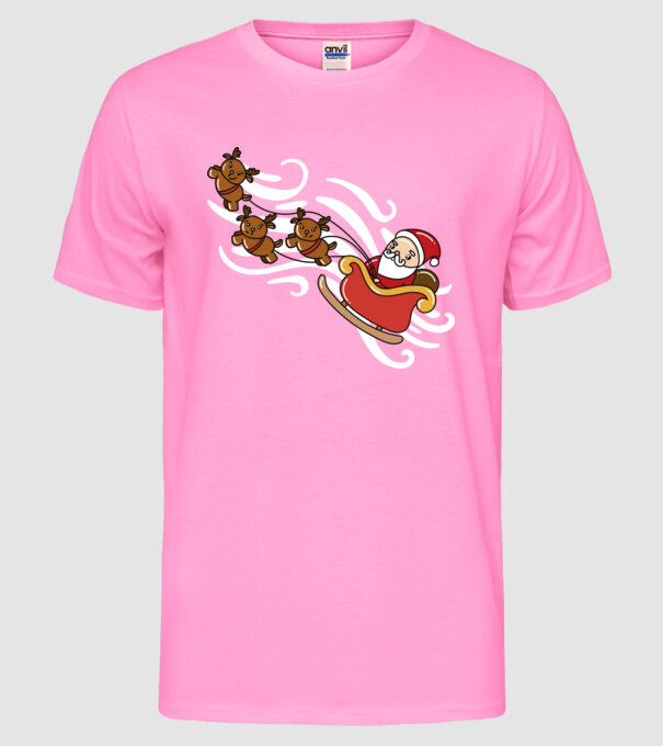 Kawaii sanie Moș Crăciun model roz neon pe tricou