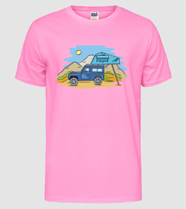 Mașină de camping model roz neon pe tricou