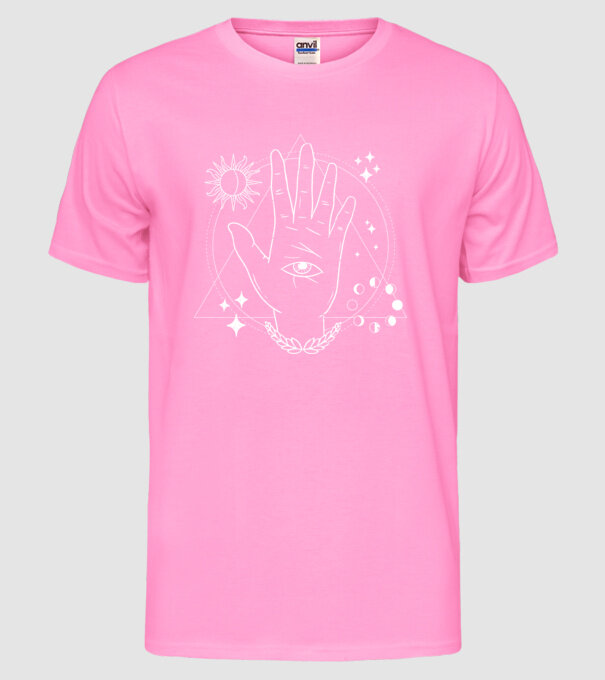 Mână Ochi atotvăzător model roz neon pe tricou