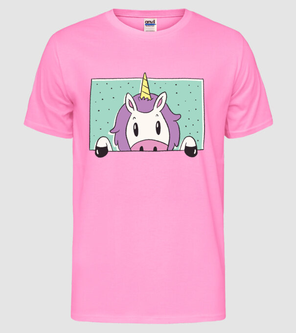 Unicorn curios model roz neon pe tricou