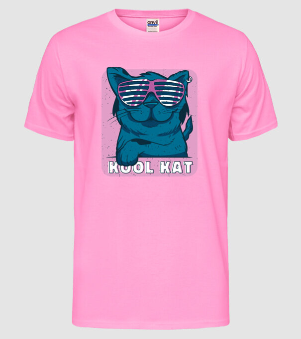 Kool Cat - Pisică Cool model roz neon pe tricou