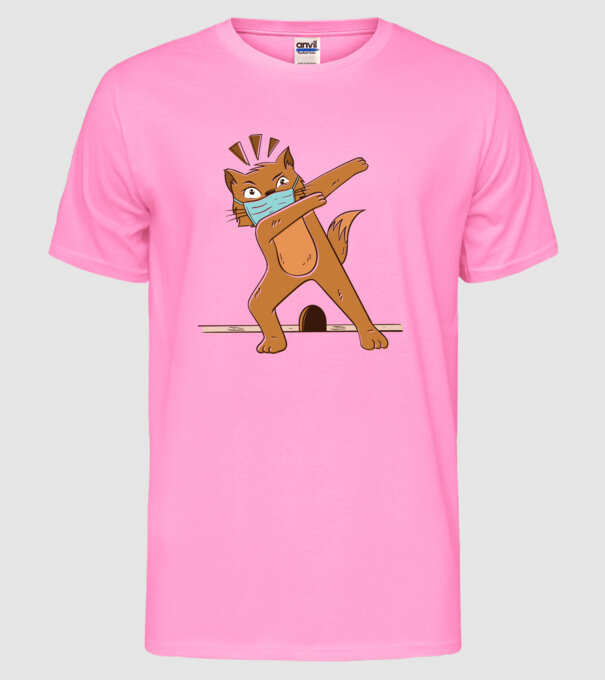 Mască Pisică Coronavirus model roz neon pe tricou