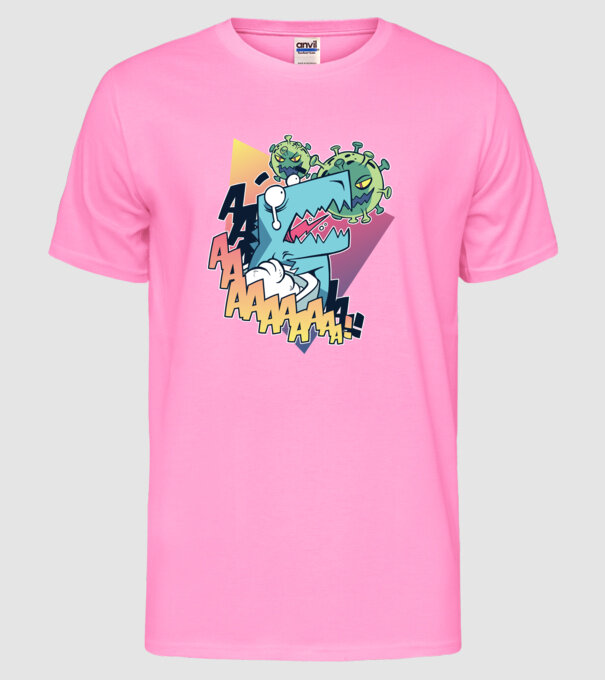 Covid Dino model roz neon pe tricou
