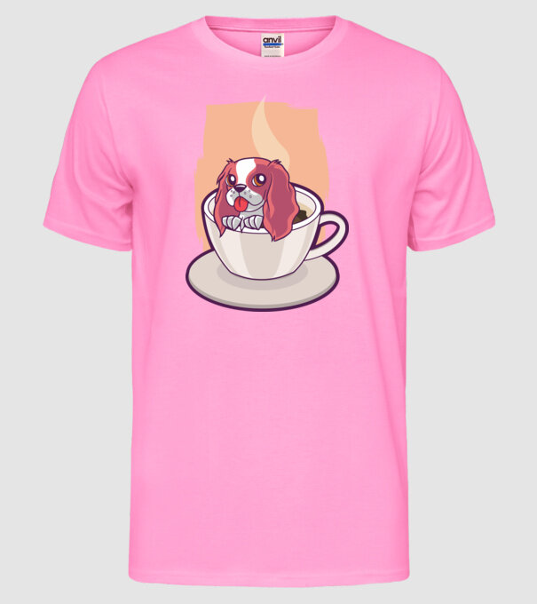 Cafea câine model roz neon pe tricou