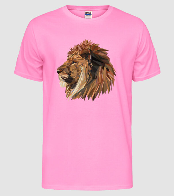 lion polygon model roz neon pe tricou