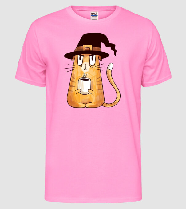 Pisică Vrăjitoare model roz neon pe tricou