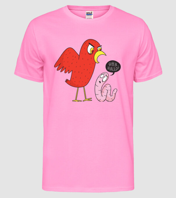 Pasăre cu vierme model roz neon pe tricou