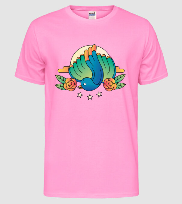 Motiv Pasăre model roz neon pe tricou