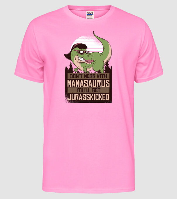 Mamasaurus tricou cu dinozaur model roz neon pe tricou