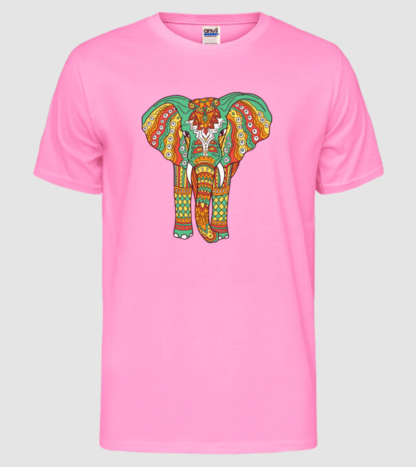 Mandala Elefant model roz neon pe tricou