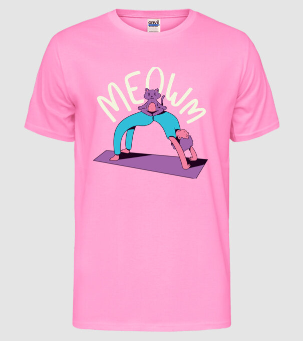 Meowm - Pisică Yoga model roz neon pe tricou