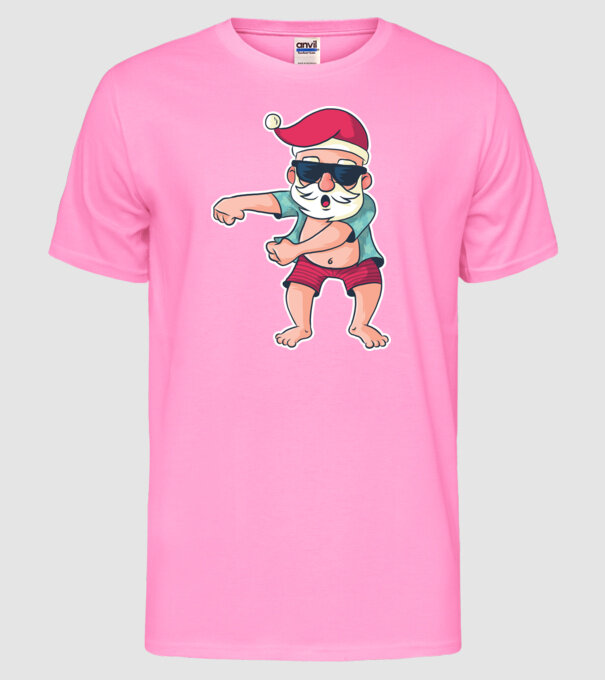 Moș Crăciun dans Floss DAB model roz neon pe tricou