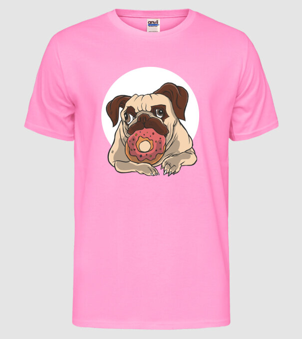 Mops cu gogoașă model roz neon pe tricou