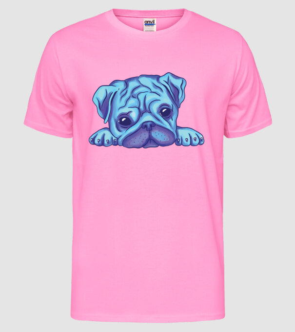 Cap de Mops acuarelă model roz neon pe tricou