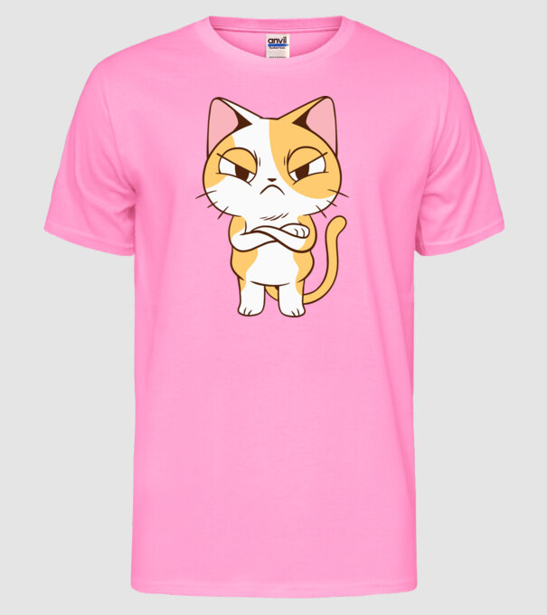 Pisică supărată model roz neon pe tricou