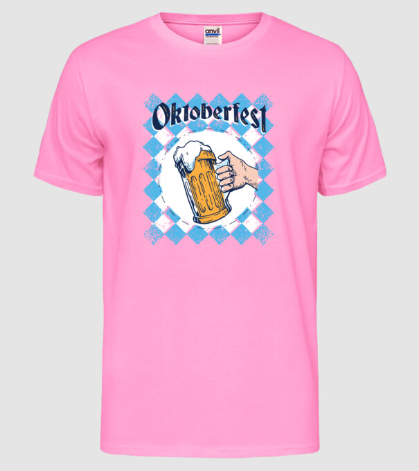 Tricou cu bere Oktoberfest model roz neon pe tricou