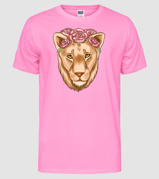 Doamnă leu model roz neon pe tricou