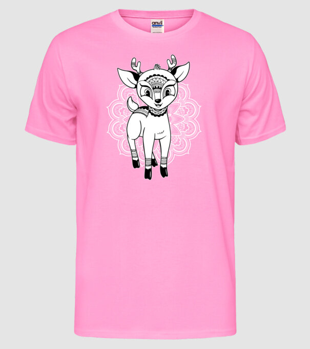 Mandala Căprioară model roz neon pe tricou