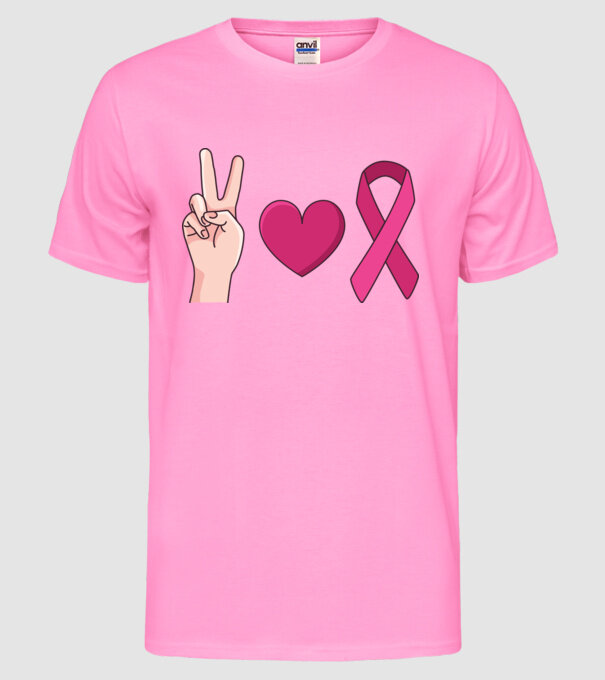 Peace Love lupta împotriva cancerului de sân model roz neon pe tricou