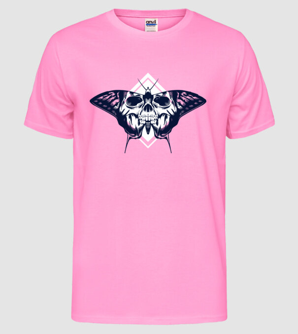 Craniu fluture model roz neon pe tricou
