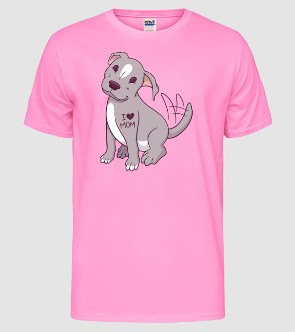 Pitbull - I Love Mom model roz neon pe tricou
