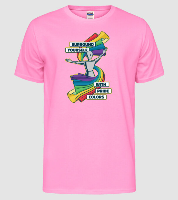 Pride cu curcubeu model roz neon pe tricou