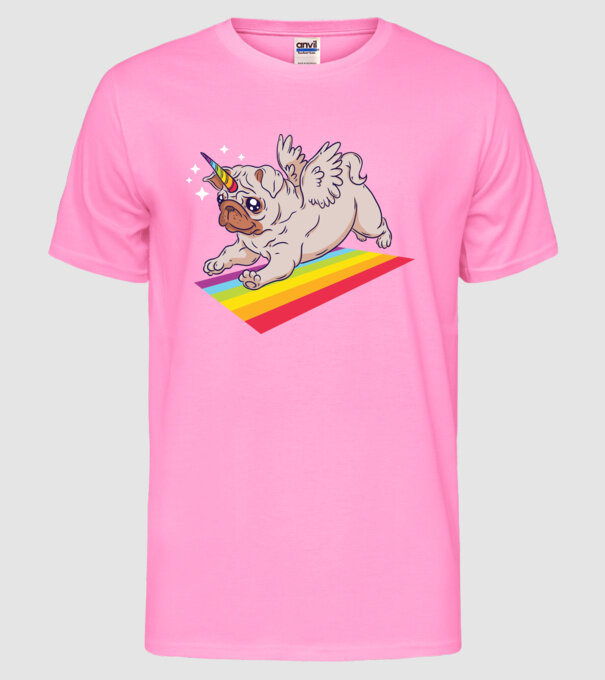 Pugicorn - mops unicorn model roz neon pe tricou